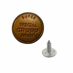 a jeans button in oxidized copper color with a nail